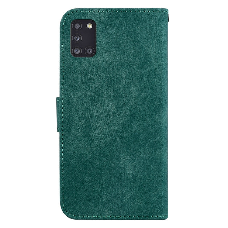 Para Samsung Galaxy A31 Funda para teléfono de cuero con relieve Little Tiger (verde)
