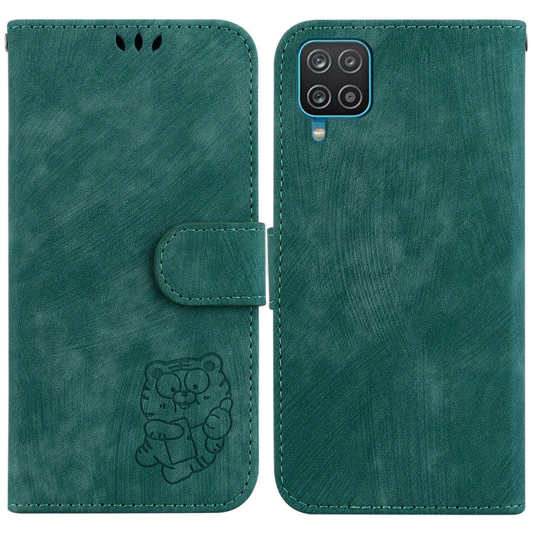 Para Samsung Galaxy F22 4G Funda de cuero con relieve Little Tiger (verde)