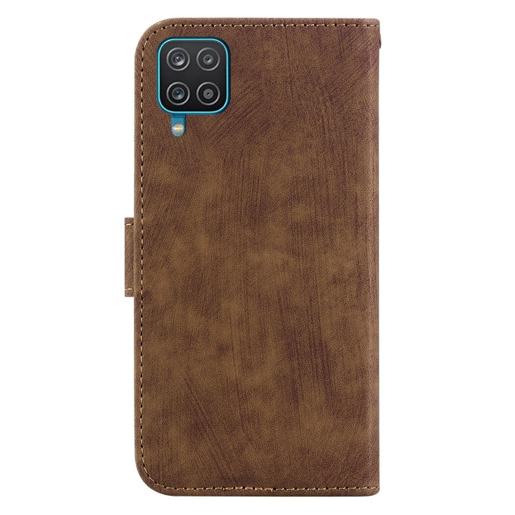 Para Samsung Galaxy F22 4G Funda para teléfono de cuero con relieve Little Tiger (marrón)