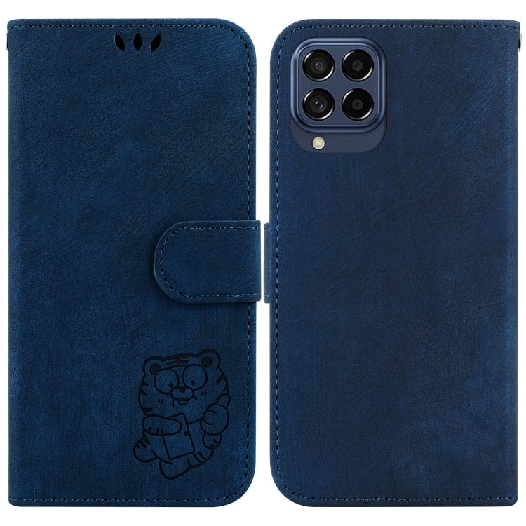 Para Samsung Galaxy M33 5G Funda de cuero con relieve Little Tiger (azul oscuro)