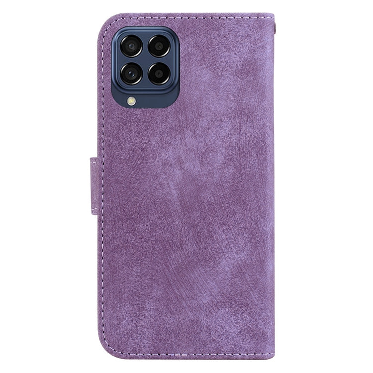 Para Samsung Galaxy M53 5G Funda de cuero con relieve Little Tiger (púrpura)