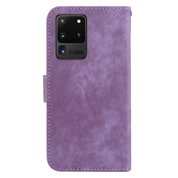 Para Samsung Galaxy S20 Ultra Little Tiger Funda de cuero en relieve para teléfono (púrpura)