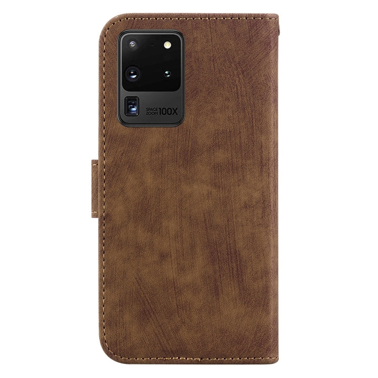 Para Samsung Galaxy S20 Ultra Little Tiger Funda de cuero en relieve para teléfono (marrón)