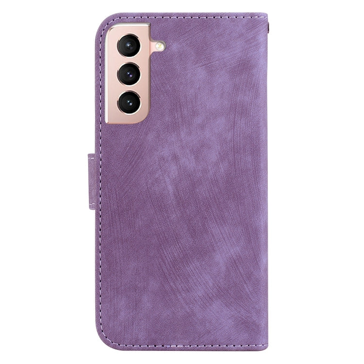Para Samsung Galaxy S21 5G Funda de cuero con relieve Little Tiger (púrpura)