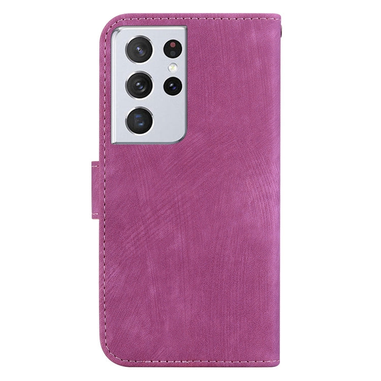 Para Samsung Galaxy S21 Ultra 5G Funda de cuero con relieve Little Tiger (rojo rosa)