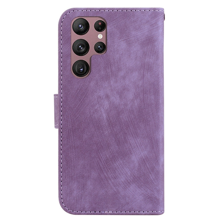 Para Samsung Galaxy S22 Ultra 5G Funda para teléfono de cuero con relieve Little Tiger (púrpura)