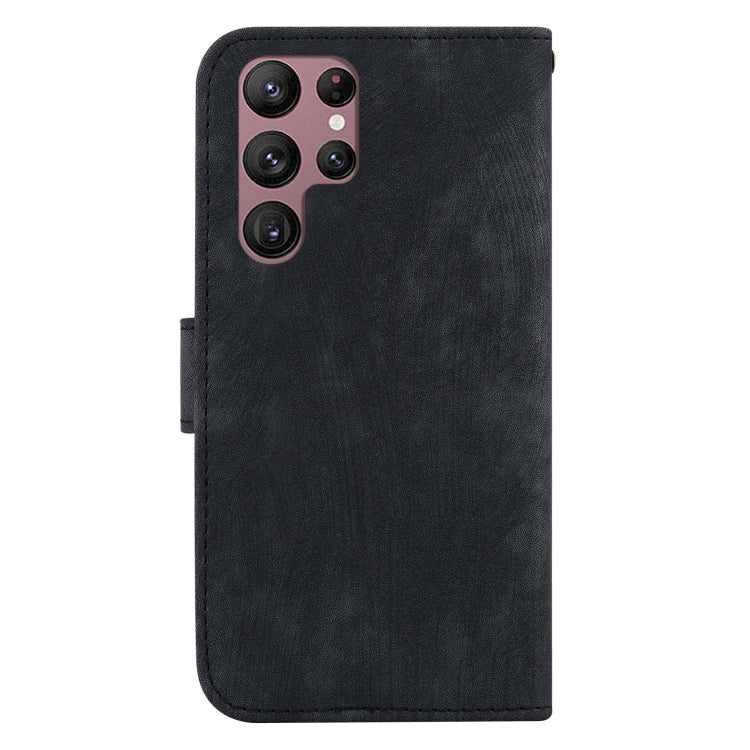 Para Samsung Galaxy S22 Ultra 5G Funda para teléfono de cuero con relieve Little Tiger (negro)