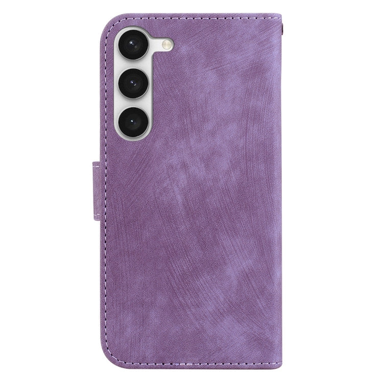 Para Samsung Galaxy S23 5G Funda de cuero con relieve Little Tiger (púrpura)