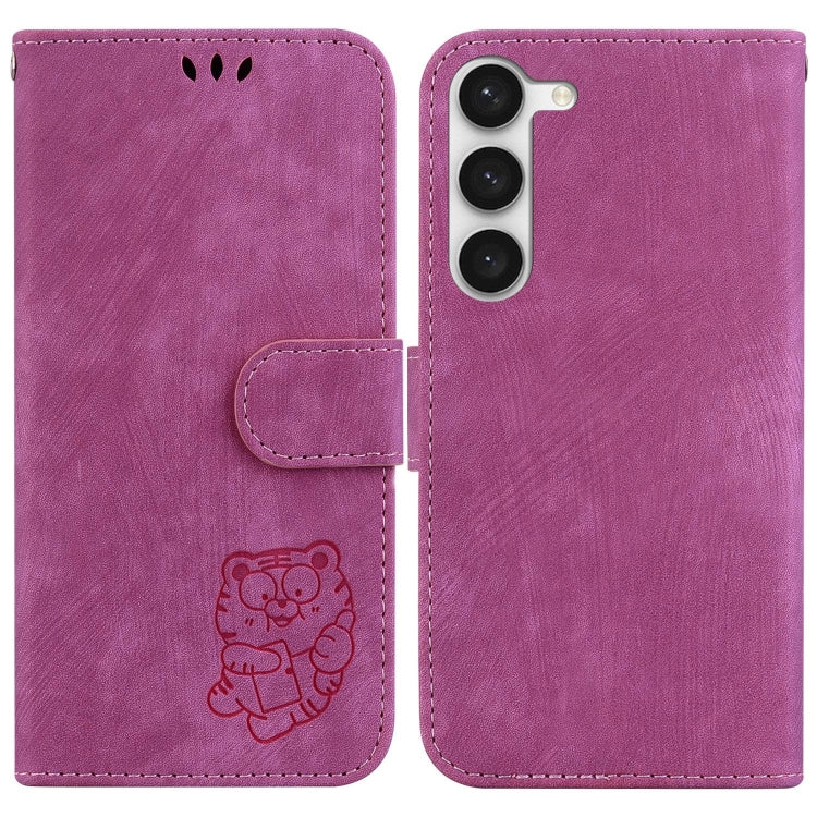 Para Samsung Galaxy S23 5G Funda de cuero con relieve Little Tiger (rojo rosa)