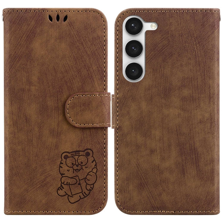 Para Samsung Galaxy S23 + 5G Funda de cuero con relieve Little Tiger (marrón)