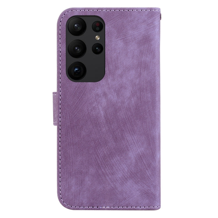 Para Samsung Galaxy S23 Ultra 5G Funda para teléfono de cuero con relieve Little Tiger (púrpura)