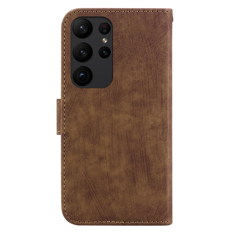 Para Samsung Galaxy S23 Ultra 5G Funda para teléfono de cuero con relieve Little Tiger (marrón)