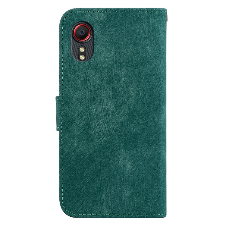 Para Samsung Galaxy Xcover 5 Funda para teléfono de cuero con relieve Little Tiger (verde)