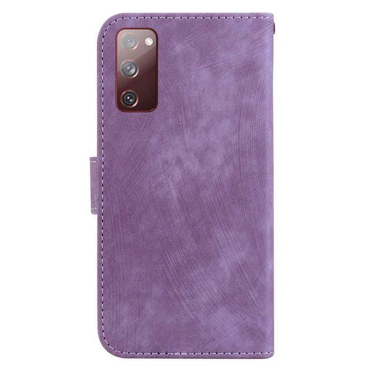 Para Samsung Galaxy S20 FE 5G Funda para teléfono de cuero con relieve Little Tiger (púrpura)