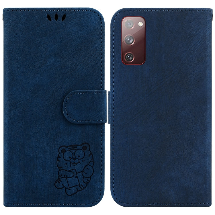 Para Samsung Galaxy S20 FE 5G Funda para teléfono de cuero con relieve Little Tiger (azul oscuro)