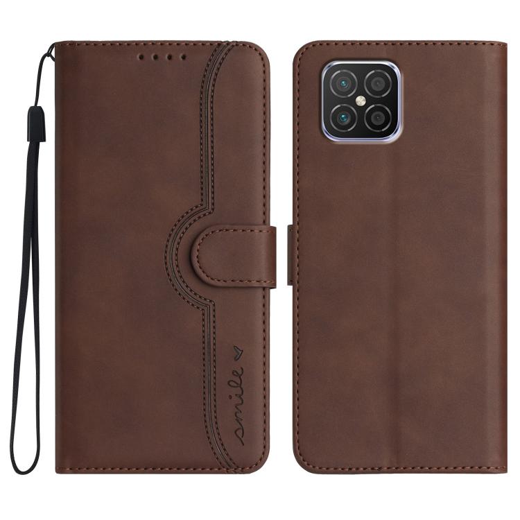 Funda de Cuero con Diseño de Corazón para Huawei Nova 8 Se (Marrón)