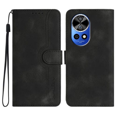 Funda de Cuero con Diseño de Corazón para Huawei Nova 12 Pro y Nova 12 Ultra (Negra)