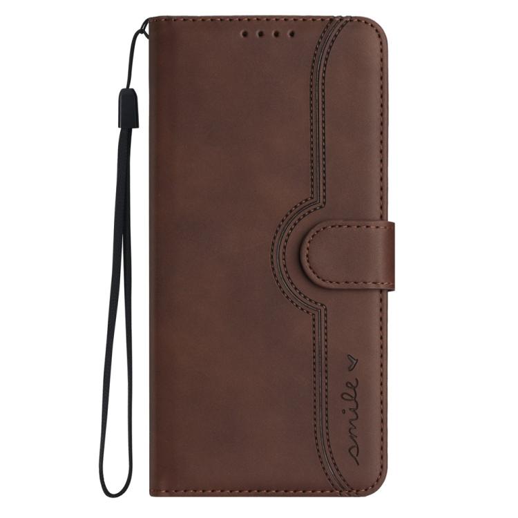 Funda de Piel Huawei P50 con Diseño de Corazón (Marrón)