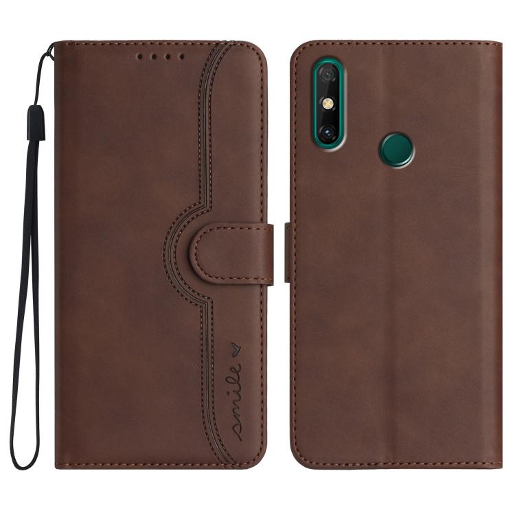 Funda de Piel para Huawei Enjoy 20E con Diseño de Corazón (Marrón)