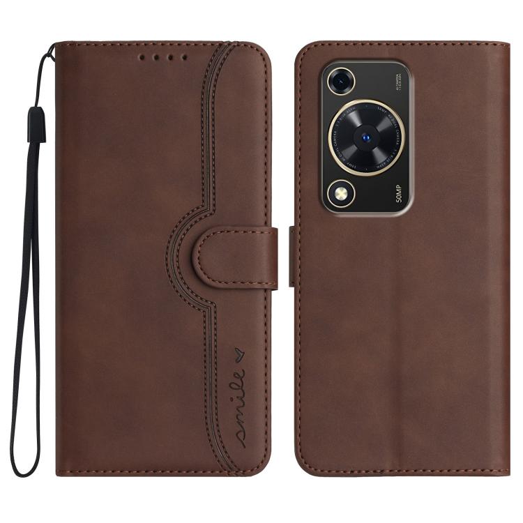 Funda de Piel para Huawei Nova Y72 con Diseño de Corazón (Marrón)