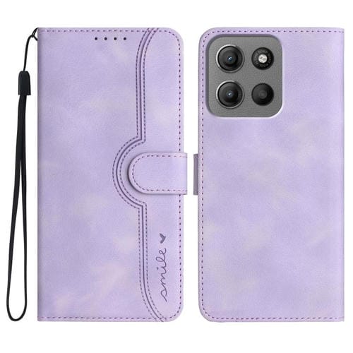 Funda de Piel para Motorola Moto G15 con Diseño de Corazón (Morado)