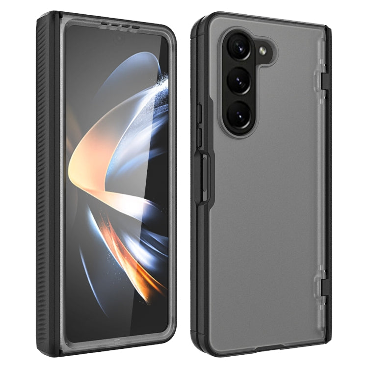 Para Samsung Galaxy Z Fold5 Estuche plegable para teléfono Frosted PC + TPU con bisagra (negro)