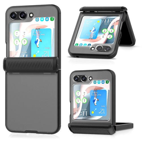Para Samsung Galaxy Z Flip5 Estuche plegable para teléfono Frosted PC + TPU con bisagra (negro)