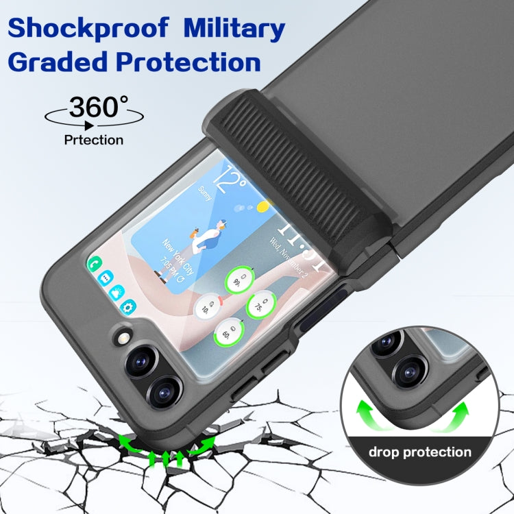 Para Samsung Galaxy Z Flip5 Estuche plegable para teléfono Frosted PC + TPU con bisagra (negro)