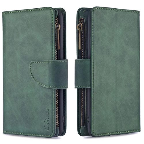 Estuche de Cuero PU Samsung Galaxy A50 A30S A50S con Cremallera Magnética Desmontable Tapa Horizontal Ranuras para Tarjetas Soporte Billetera Marco Fotos Cordón (Verde)
