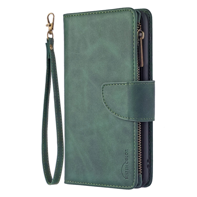 Estuche de Cuero PU Samsung Galaxy A50 A30S A50S con Cremallera Magnética Desmontable Tapa Horizontal Ranuras para Tarjetas Soporte Billetera Marco Fotos Cordón (Verde)