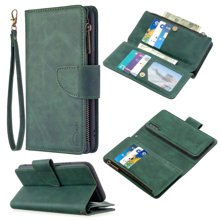 Estuche de Cuero PU Samsung Galaxy A50 A30S A50S con Cremallera Magnética Desmontable Tapa Horizontal Ranuras para Tarjetas Soporte Billetera Marco Fotos Cordón (Verde)