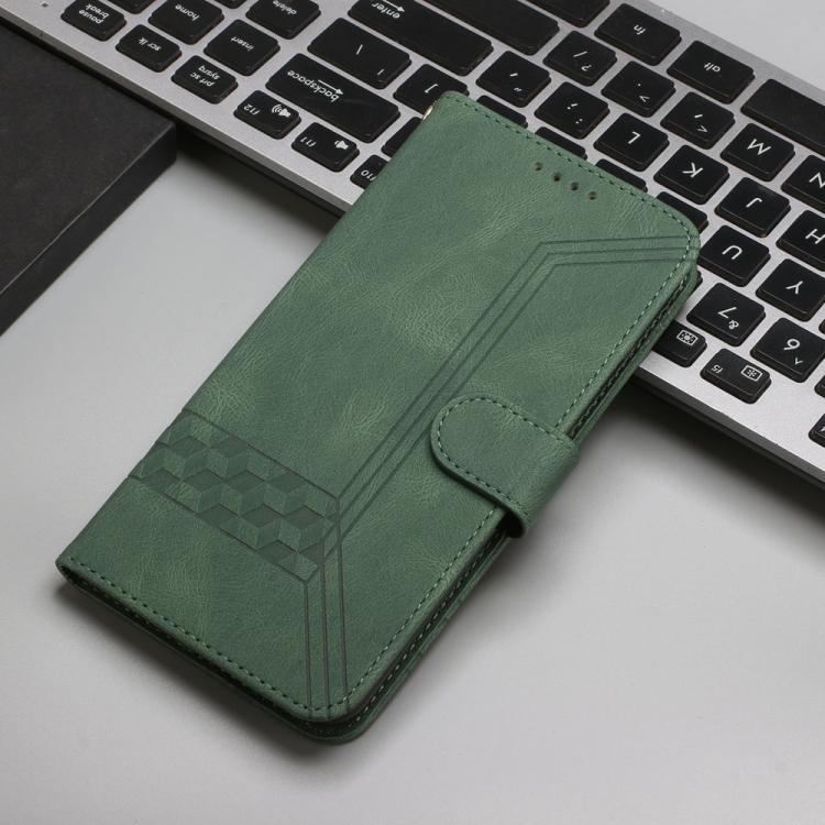 Funda de Cuero con Tapa y Tacto de Piel Cúbica para Huawei Nova 12 Pro/Nova 12 Ultra (Verde)