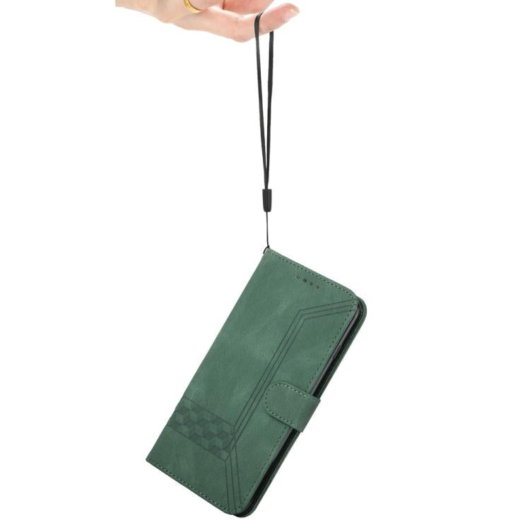 Funda de Cuero con Tapa y Tacto de Piel Cúbica para Huawei Nova 12 Pro/Nova 12 Ultra (Verde)