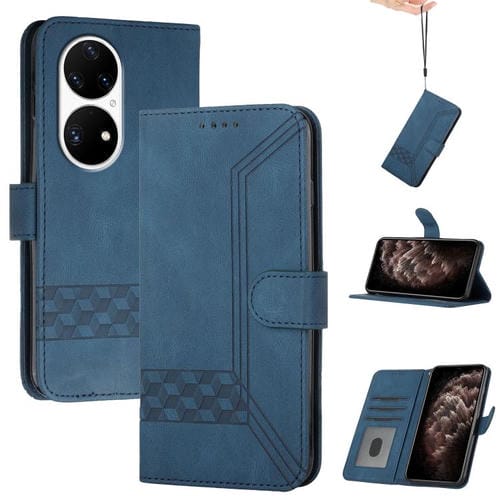 Funda de Cuero con Tapa y Tacto Cúbico para Huawei P50 Pro (Azul)