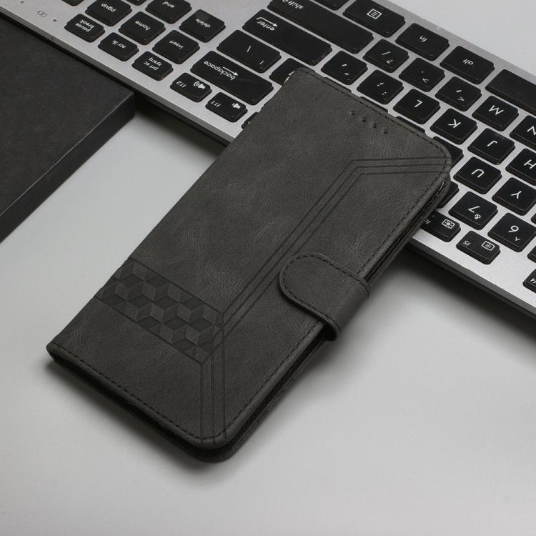 Funda de Cuero con Tapa y Tacto Cúbico para Huawei P50 Pro (Negra)