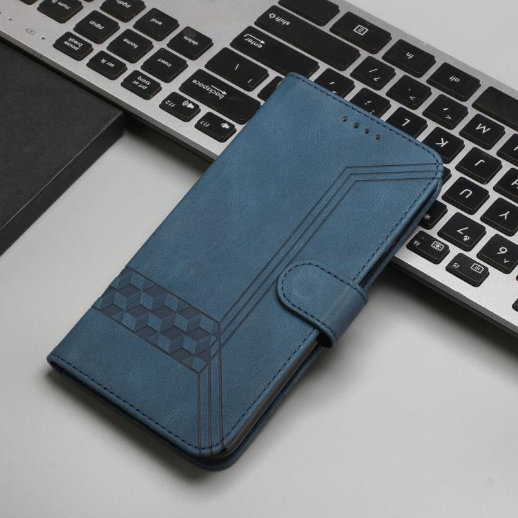 Funda de Cuero con Tapa y Tacto de Piel Cúbica para Huawei Enjoy 20 Se 4G (Azul)