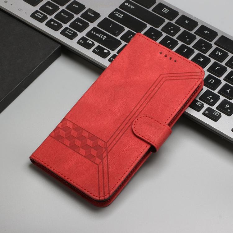 Funda de Cuero con Tapa y Tacto de Piel Cúbica para Huawei Enjoy 50 Pro/Nova Y90 (Roja)