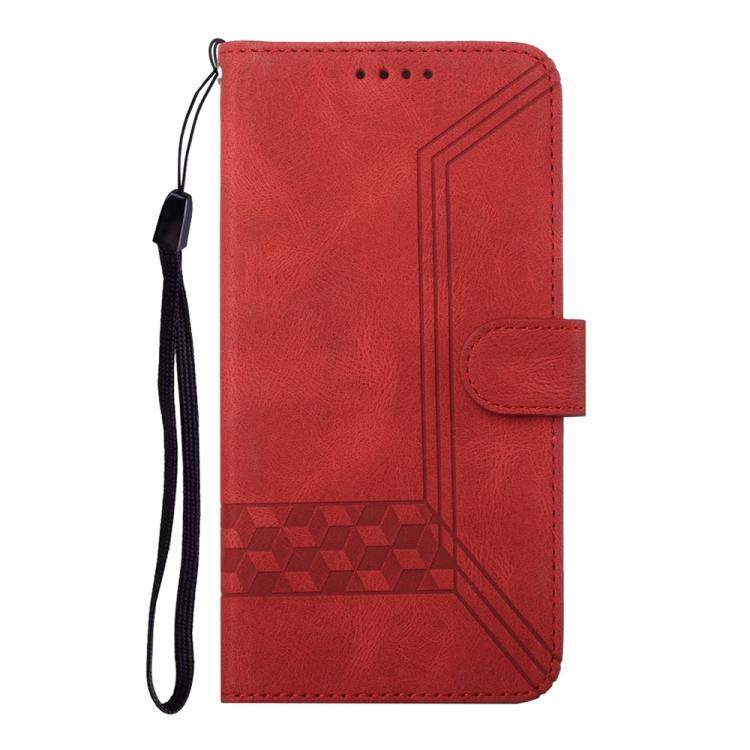 Funda de Cuero con Tapa y Tacto de Piel Cúbica para Huawei Enjoy 50 Pro/Nova Y90 (Roja)