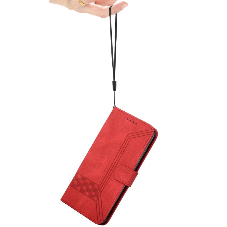 Funda de Cuero con Tapa y Tacto de Piel Cúbica para Huawei Enjoy 50 Pro/Nova Y90 (Roja)