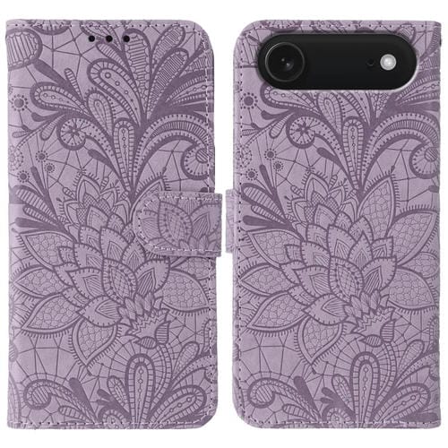 Funda de cuero con tapa y estampado floral para iPhone 17 Air (morado)