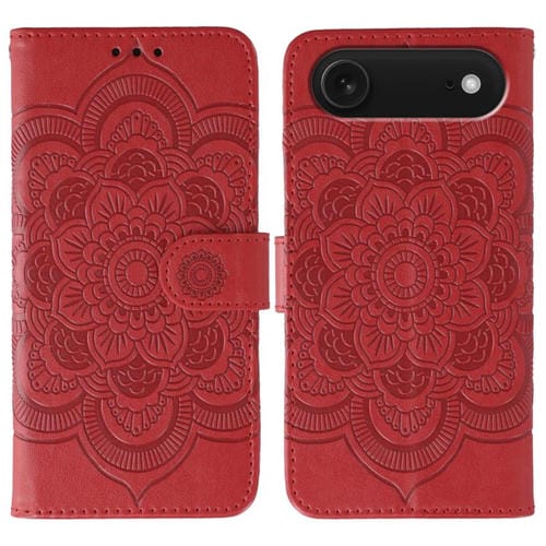 Funda de piel con estampado de mandala solar para iPhone 17 Air (roja)
