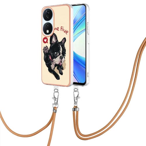 Funda para Teléfono Honor X7B 4G/5G con IMD Doble Cara Galvanizada y Cordón (Perro de la Suerte)