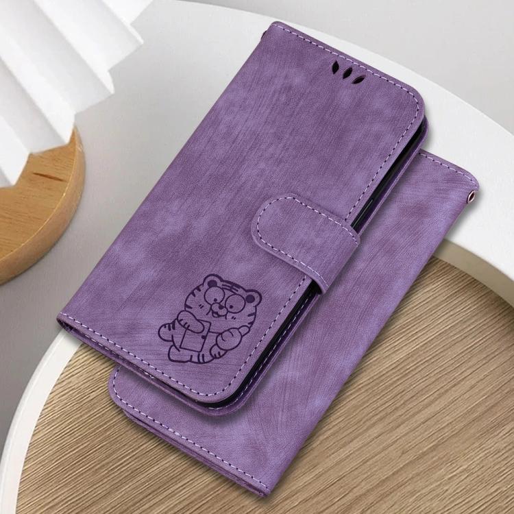 Funda de cuero con relieve de tigre para Infinix Hot 50 Pro+ 4G (morado)