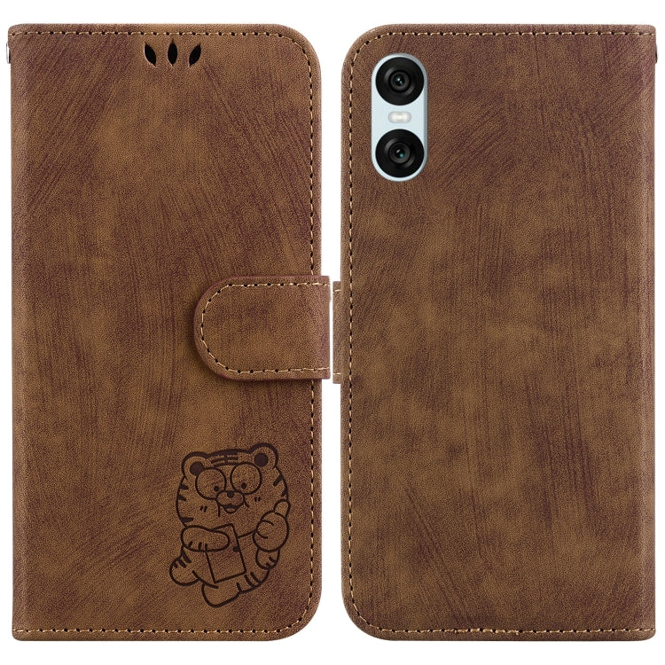 Funda para Sony Xperia 5 Vi de Cuero con Relieve Little Tiger (Marrón)