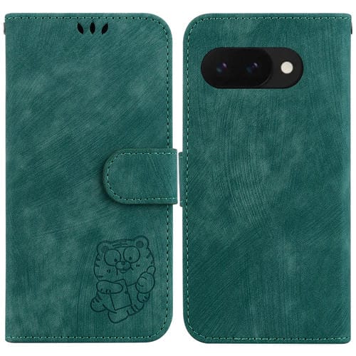 Funda de Cuero con Relieve de Tigre para Google Pixel 9A (Verde)