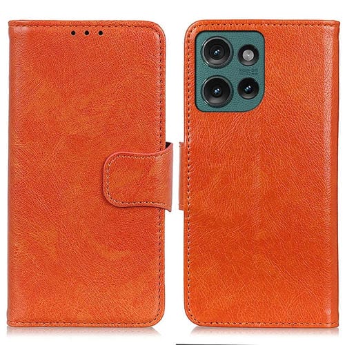 Funda de Cuero con Tapa y Textura Nappa para Motorola Edge 50 Neo (Naranja)