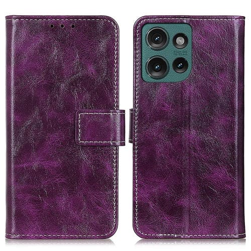 Funda de Cuero Retro Crazy Horse para Motorola Edge 50 (Morado)