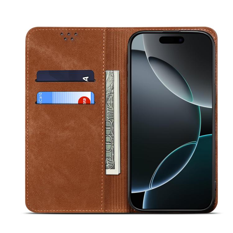 Funda de cuero con textura vaquera para Huawei Nova 14 Pro (marrón)