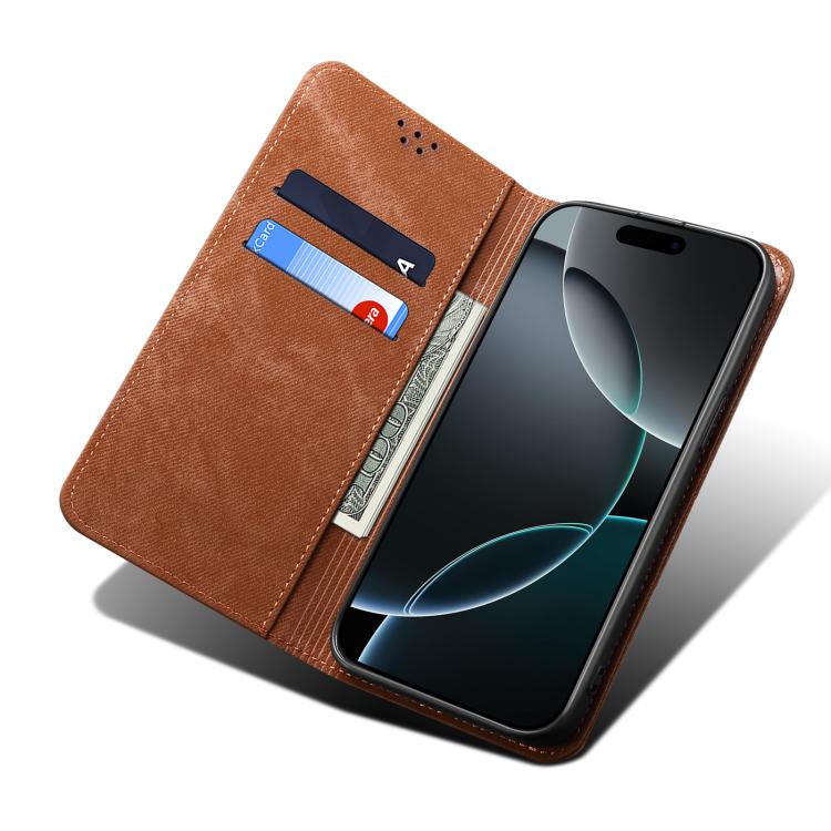 Funda de cuero con textura vaquera para Huawei Nova 14 Pro (marrón)