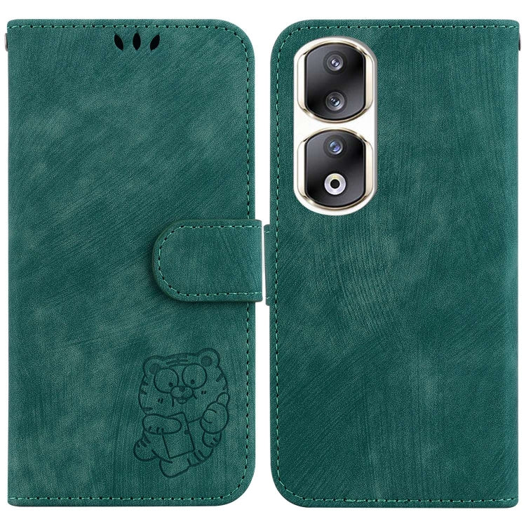 Estuche para Honor 90 Pro de Cuero con Relieve Little Tiger (Verde)